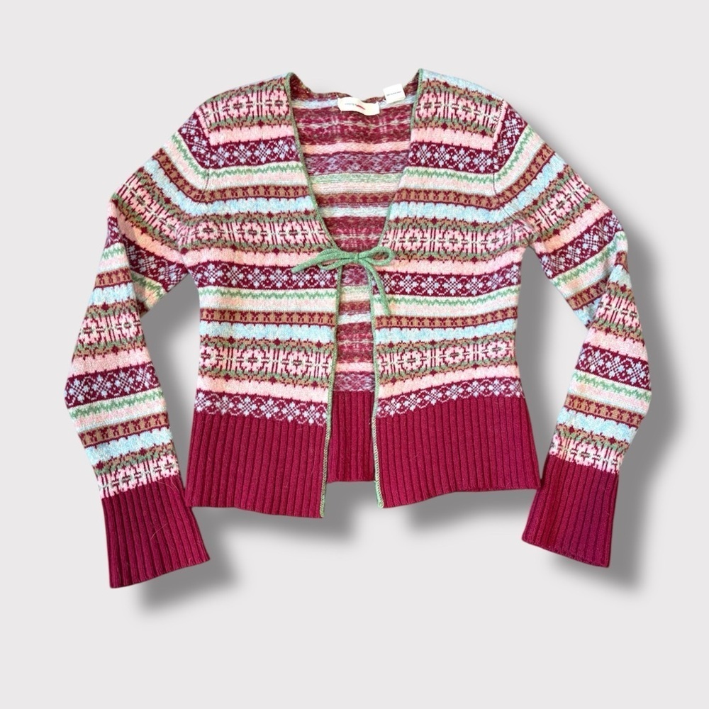 Sleeping on Snow Anthropologie Tie Front Fair Isle Cardigan